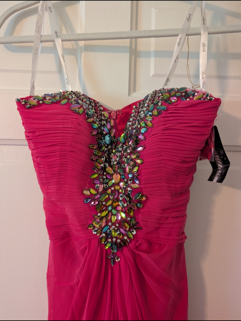 Embellished Fuchsia Evening Dress - Strapless Beaded Detail Size 2